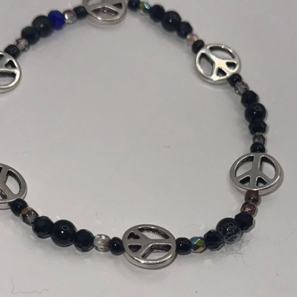 Peace Symbol Beaded Bracelet or anklet